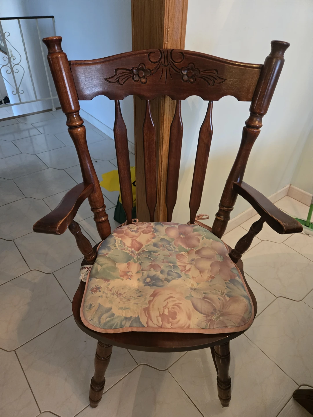 Wooden Dining Chair with Floral Cushion - photo 3