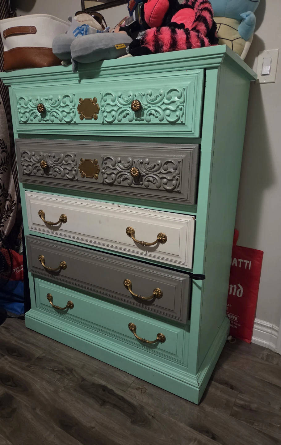 Mint Green 5-Drawer Dresser with Ornate Accents - photo 2