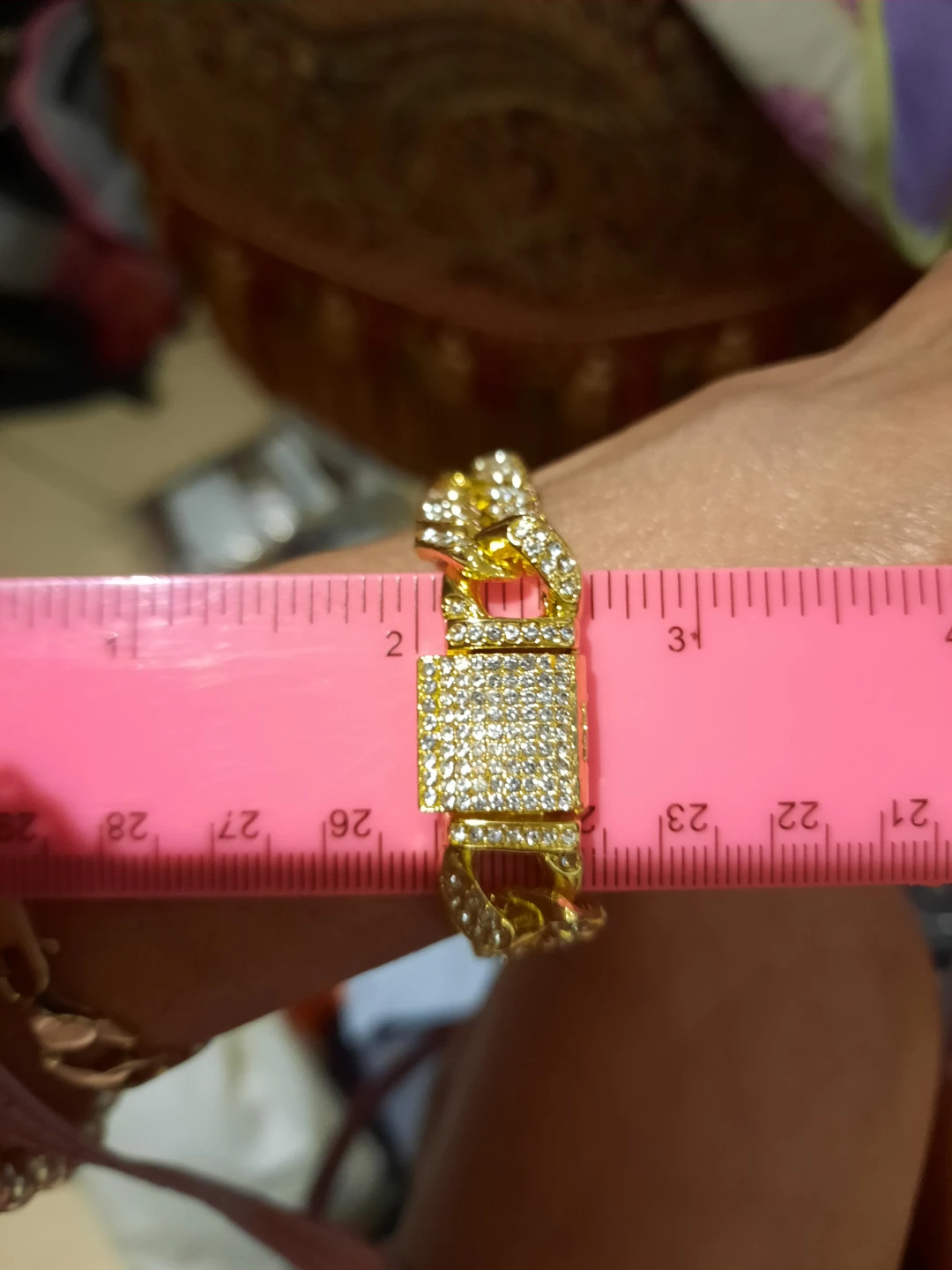 Gold Cuban Link Bracelet with Rhinestones 7.5" - photo 3