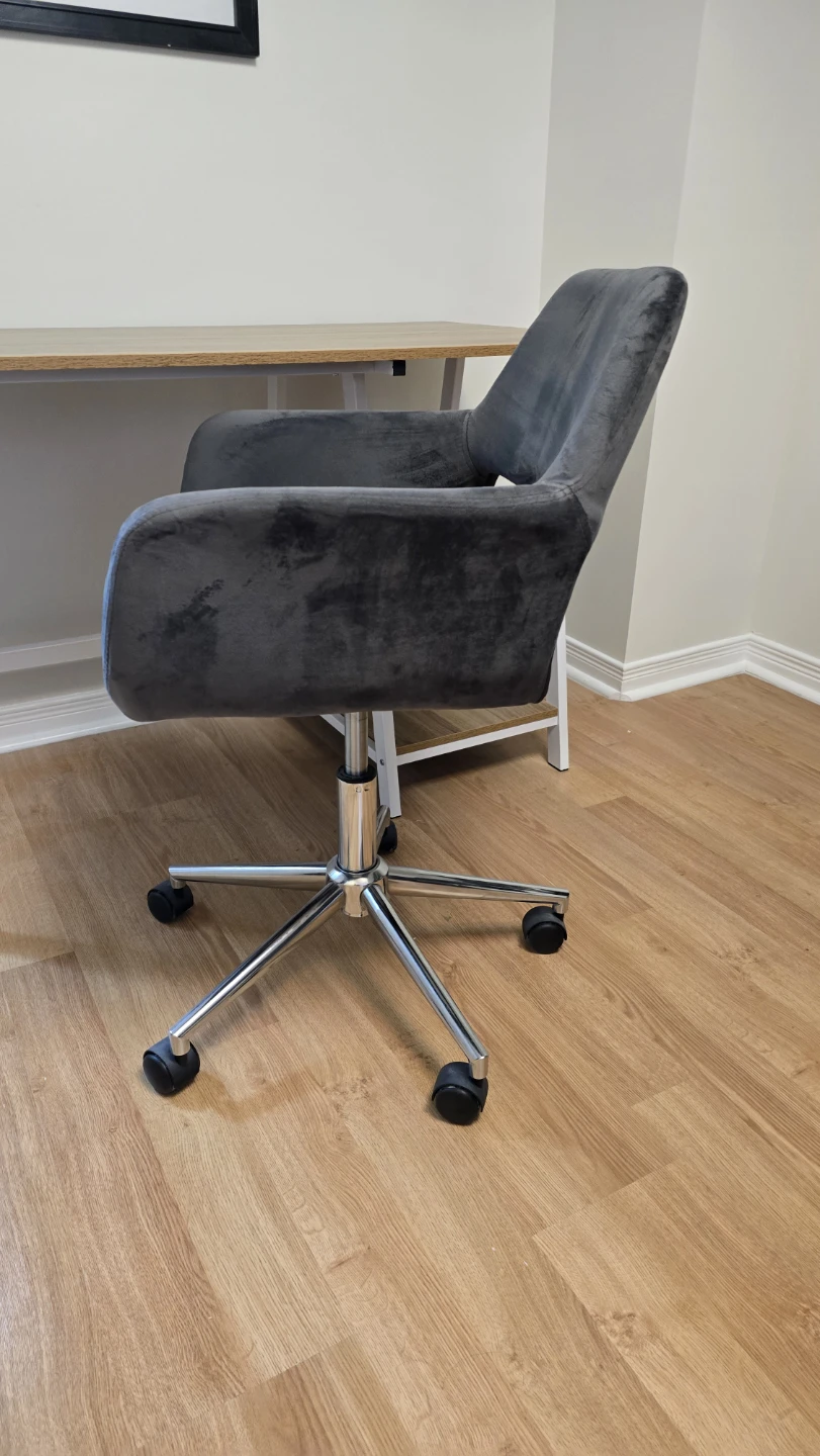 Grey Velvet Office Chair with Wheels