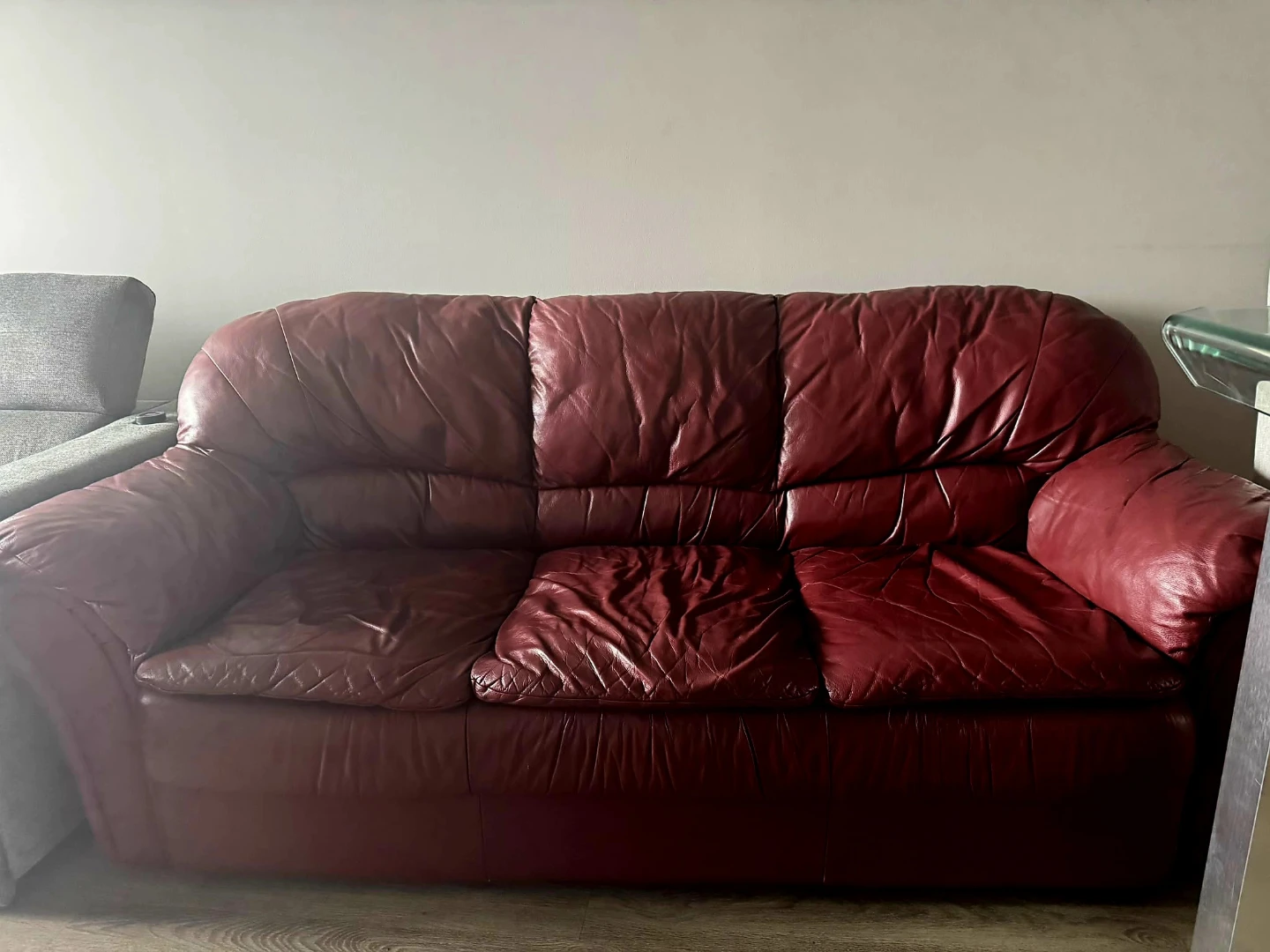 Red Leather 3-Seater Sofa