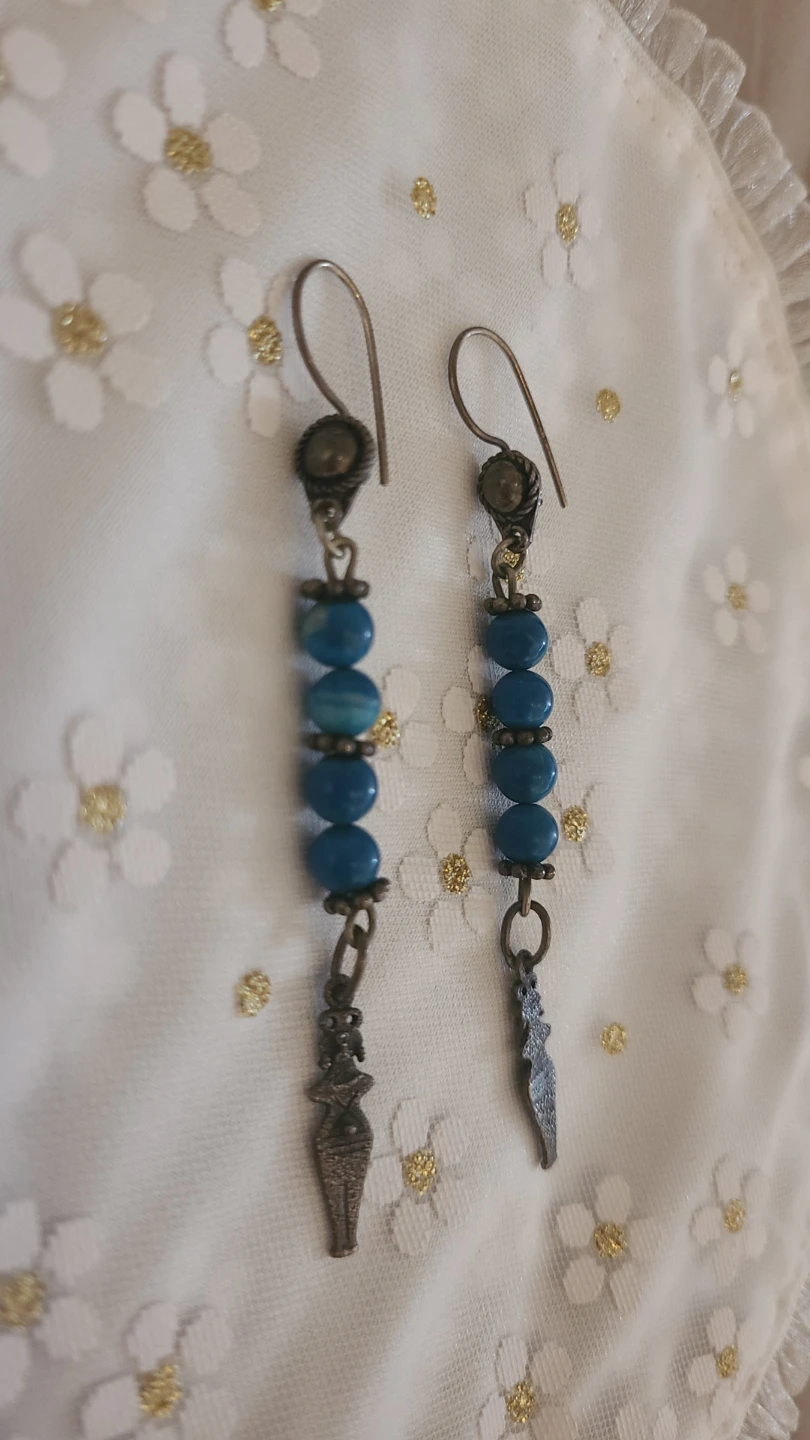Blue Beaded Drop Earrings with Charm - photo 2