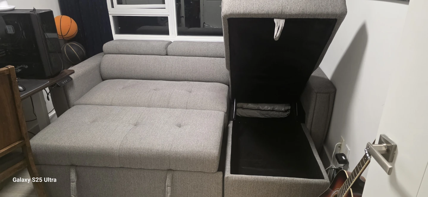 Grey Sectional Sofa Bed with Storage and USB Ports - photo 4
