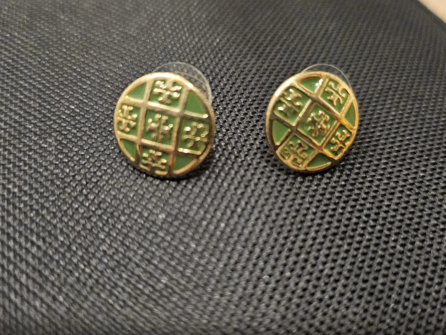 Tory Burch Gold and Green Stud Earrings