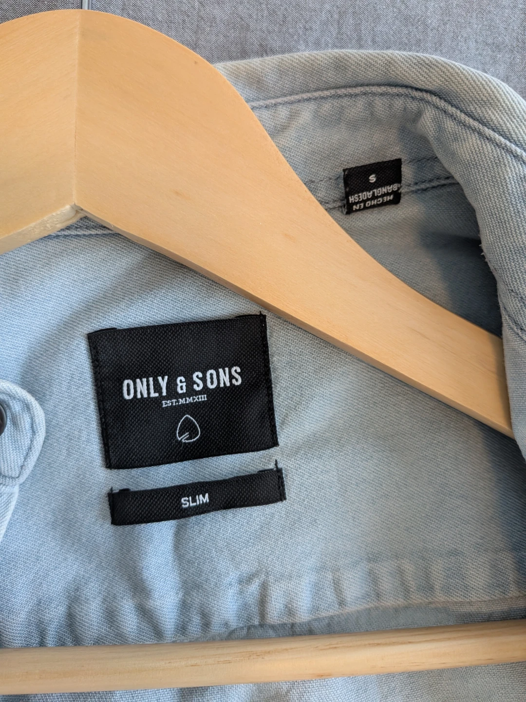 ONLY & SONS Slim Fit Light Wash Denim Shirt Size S - photo 2