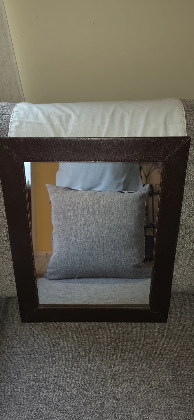 Decorative Square Mirror with Brown Leather Frame