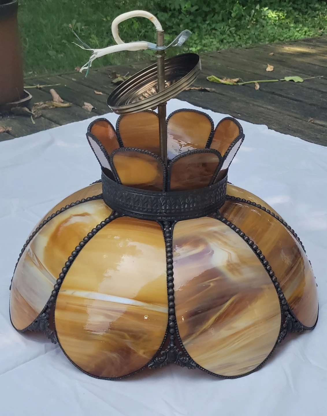 Vintage Slag Glass Tulip Pendant Light - photo 2