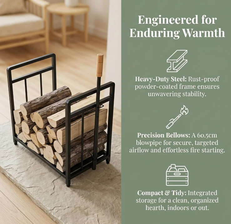 Heavy-Duty Steel Firewood Log Rack with Tools - photo 2