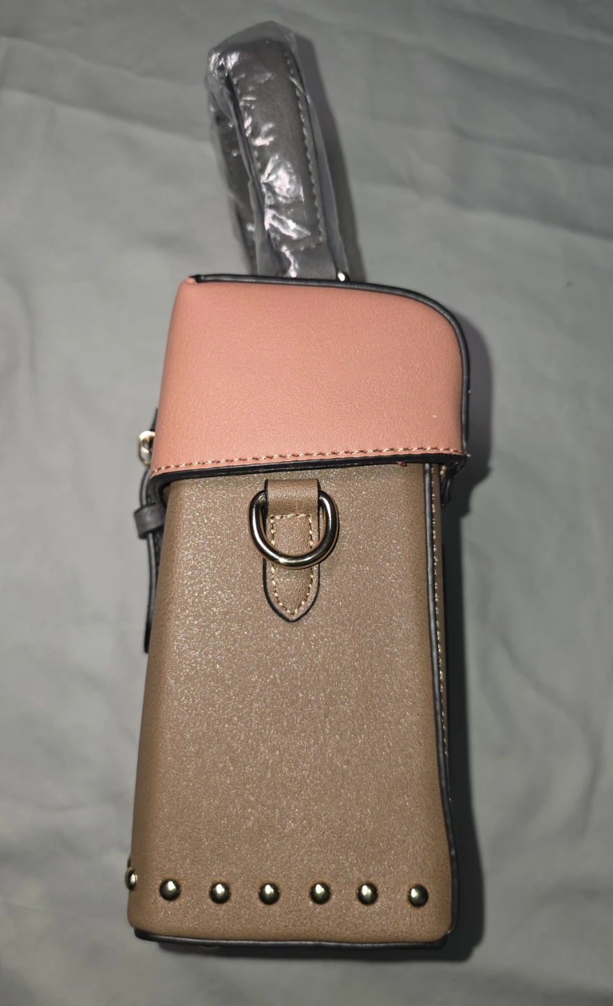 Small Faux Leather Crossbody Bag - Tan and Pink - photo 3