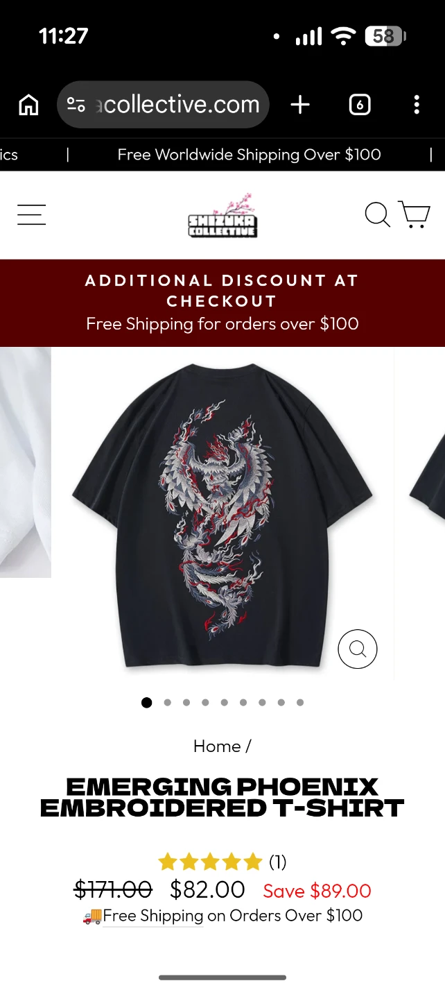 Black Embroidered Phoenix T-Shirt 4XL
