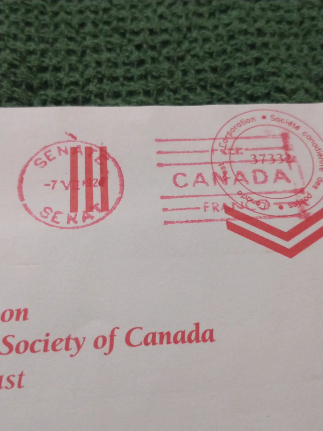 1992 Canada envelope postmarked Senate - photo 3