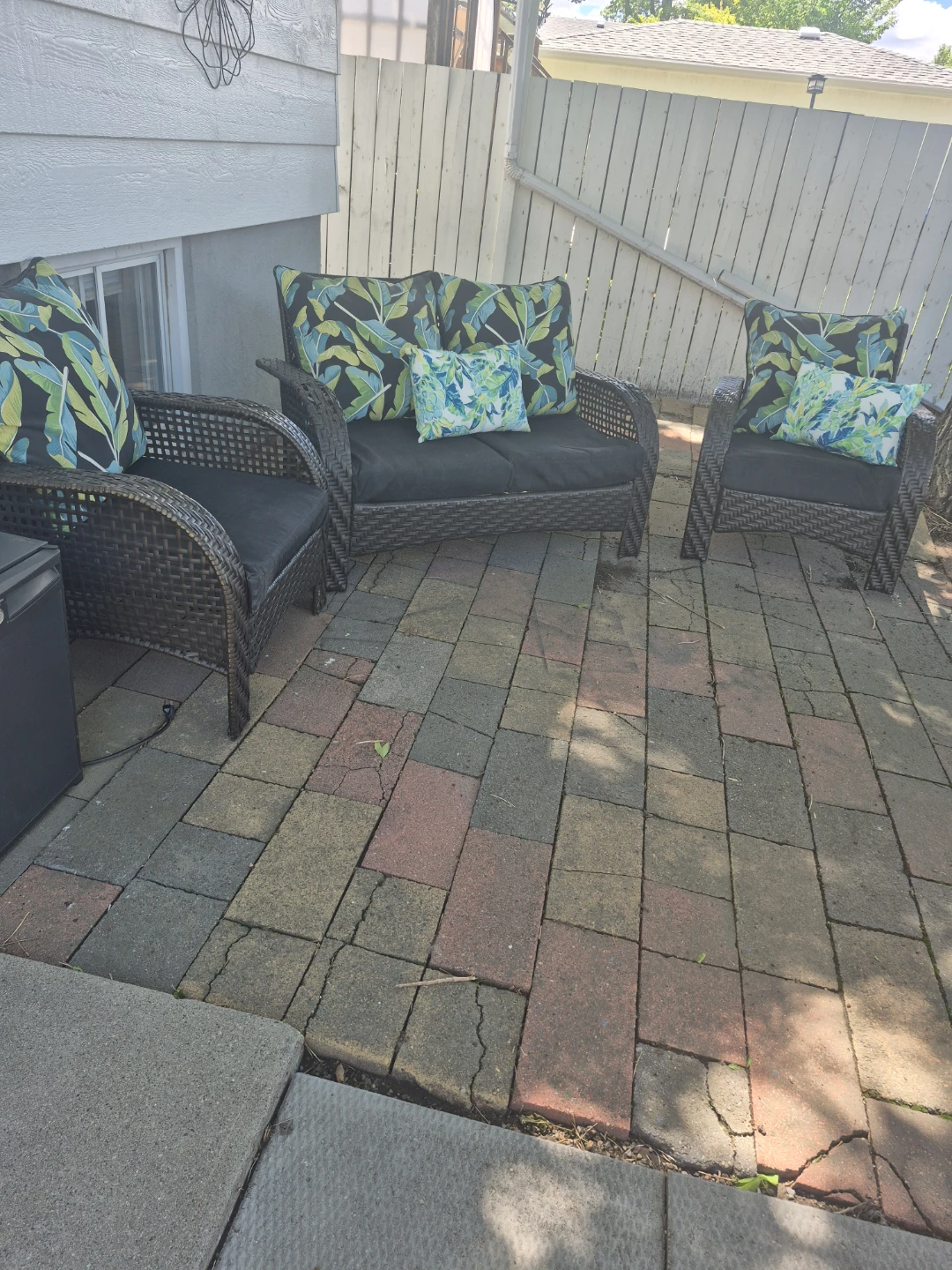 Outdoor Wicker Loveseat and Chairs with Cushions