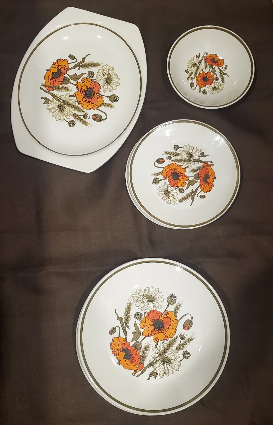 White Serving Dish and Bowls with Poppy Floral Design