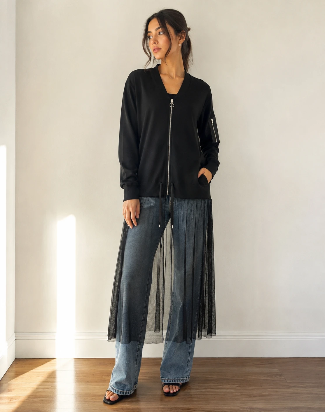 Lili Sidonio x Molly Bracken Black Mesh Duster Jacket (M)