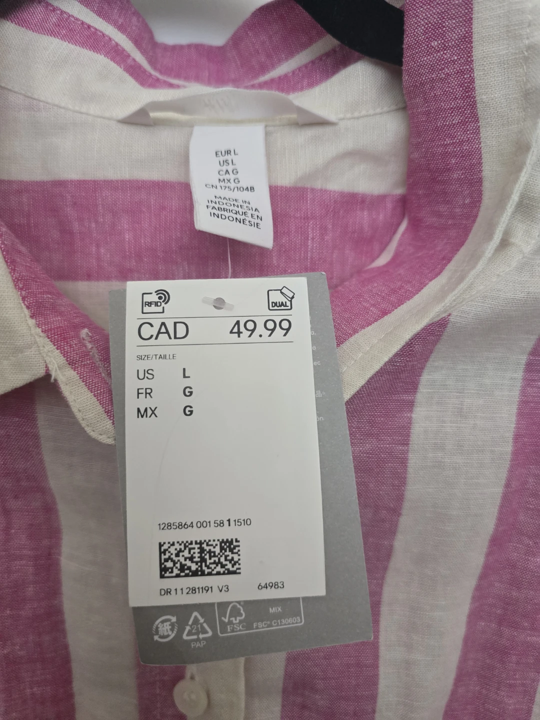 Never used H&M Striped Linen Blend Shirt Size L - photo 5