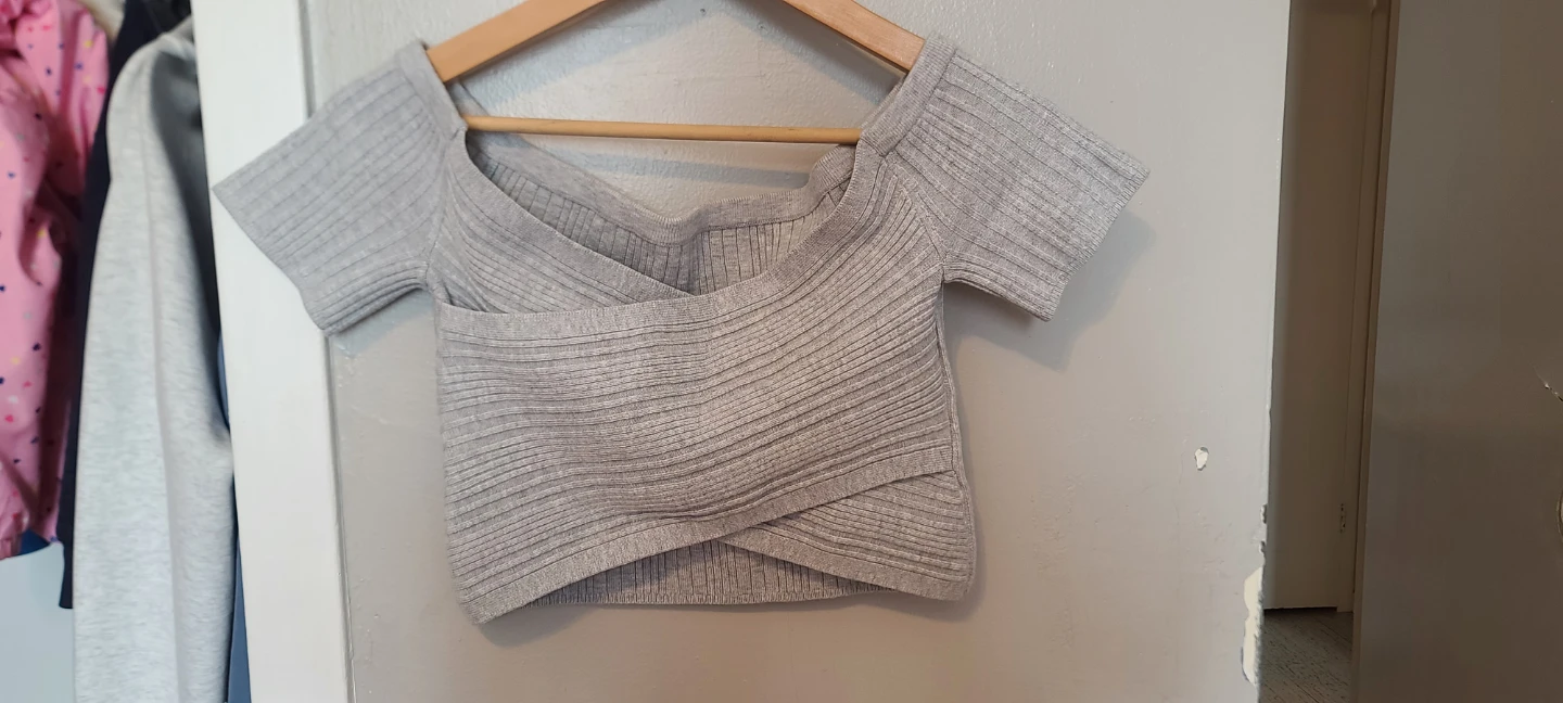 Aerie Grey Ribbed Off-the-Shoulder Crop Top - photo 2