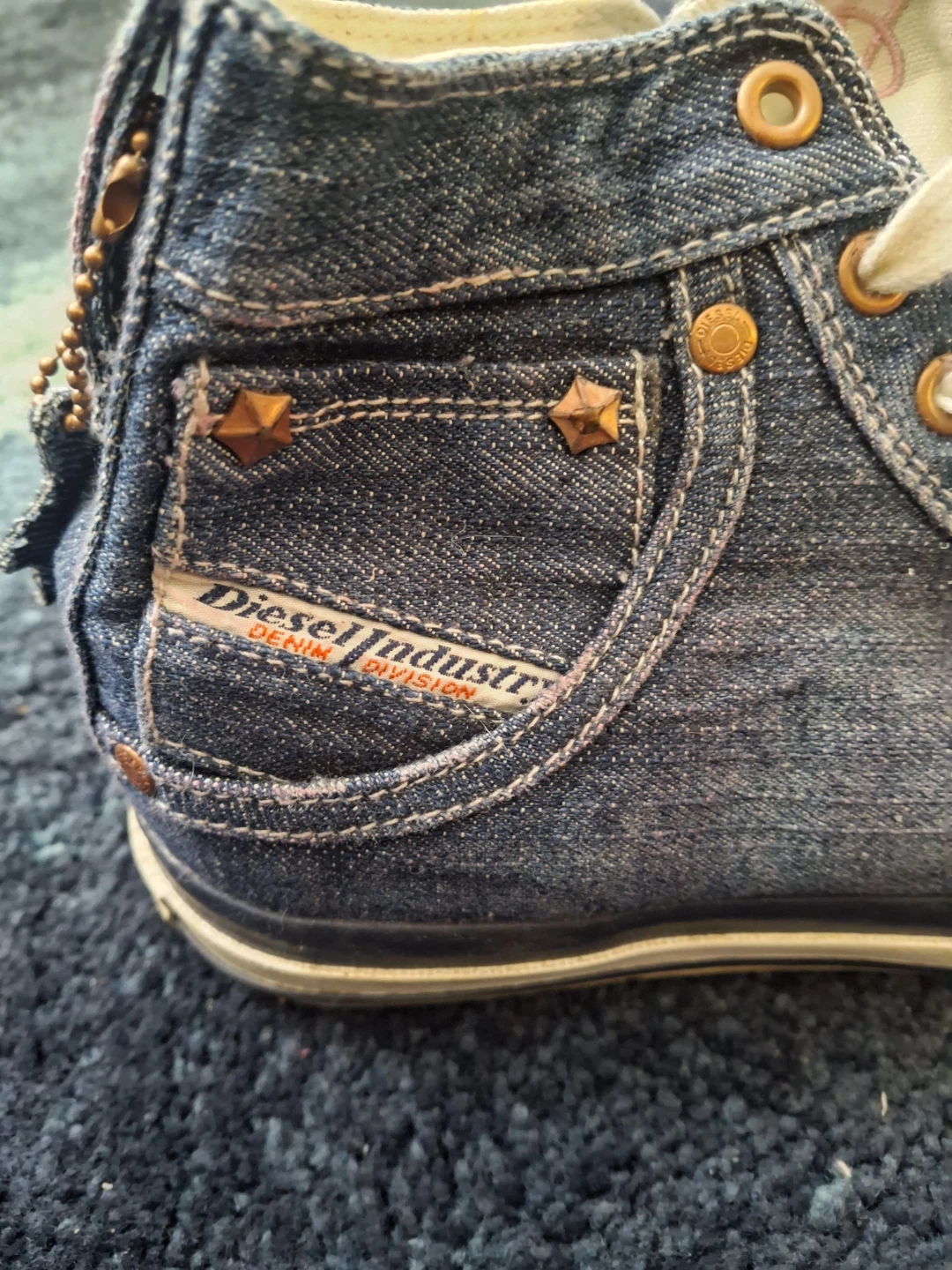 Vintage Distressed Diesel denim high-top sneakers - photo 3