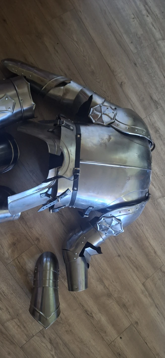medieval knight plate armor set with Crusader Great Helm. - photo 2