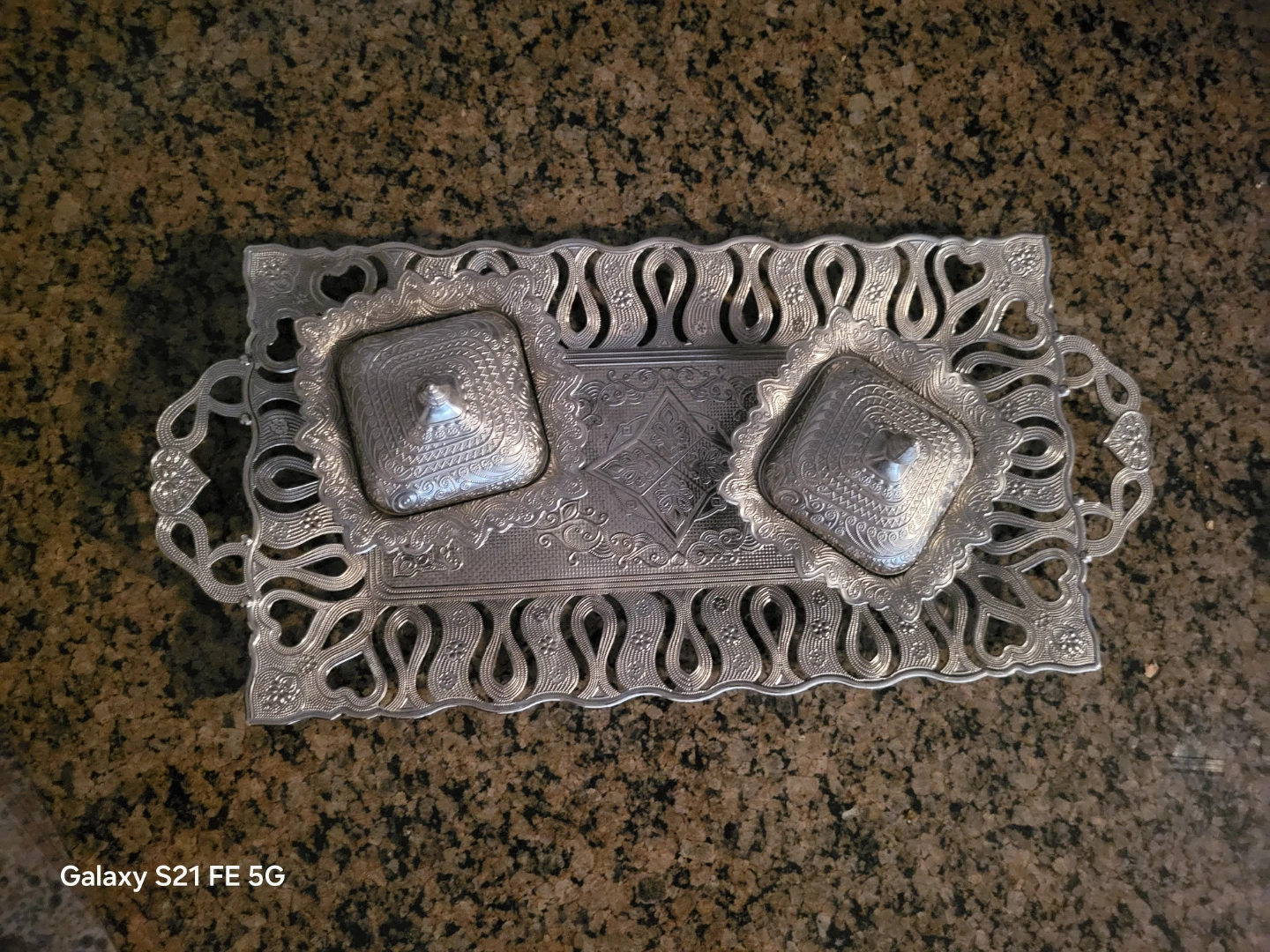 Decorative Persian Silver Serving Tray with Lids