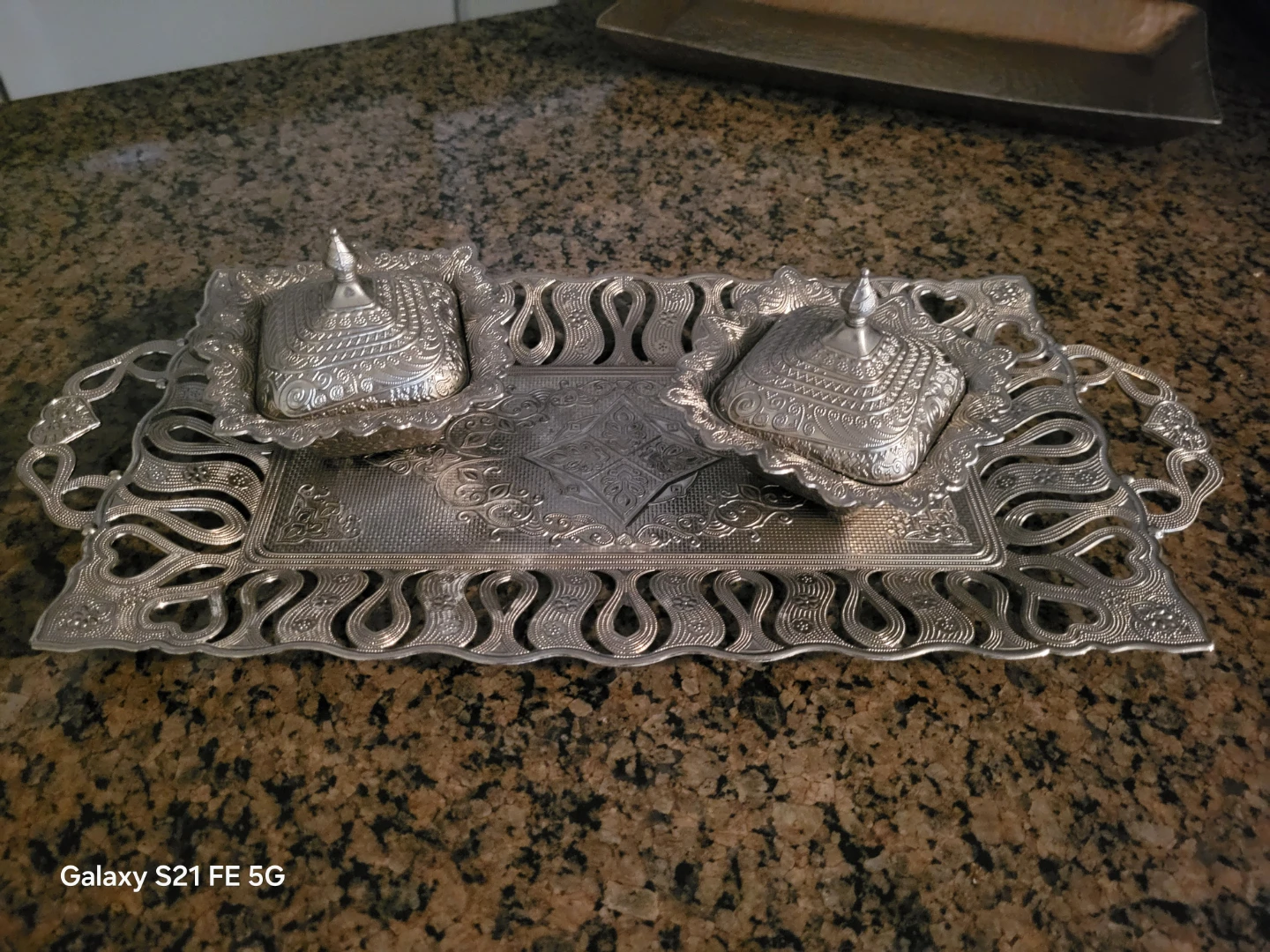 Decorative Persian Silver Serving Tray with Lids - photo 3