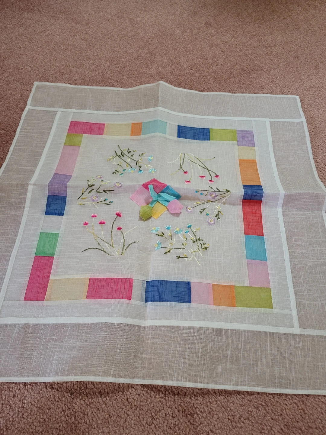 Embroidered Handkerchief with Patchwork Border