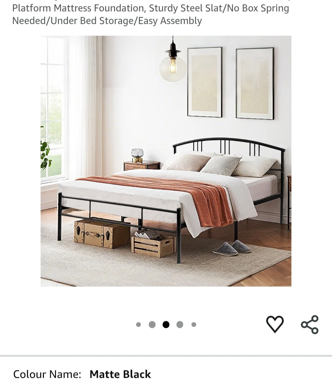 Full/Double Bed Frame with Headboard - Matte Black Metal - photo 2