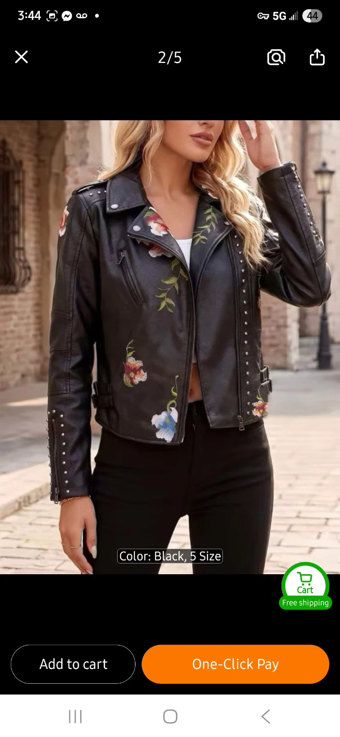 NEW Black Embroidered Faux Leather Moto Jacket 🌼 🌸 - photo 2
