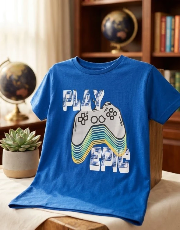 Blue T-Shirt with 10/12 kids