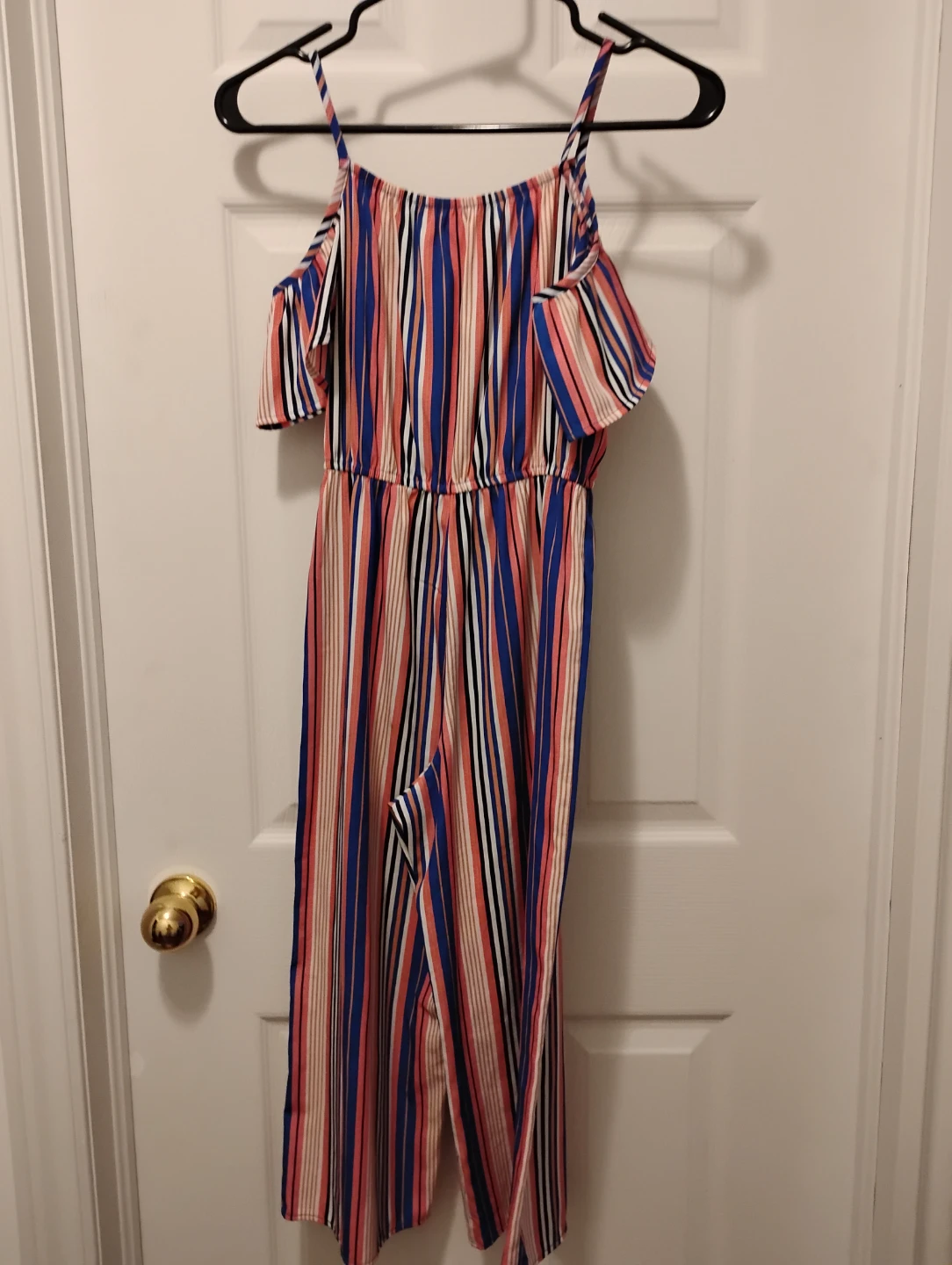 Girls Striped Cold Shoulder Jumpsuit