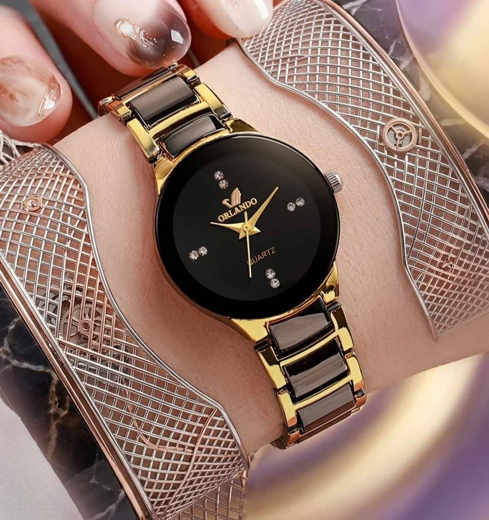 Orlando Quartz Watch - Black & Gold Ceramic