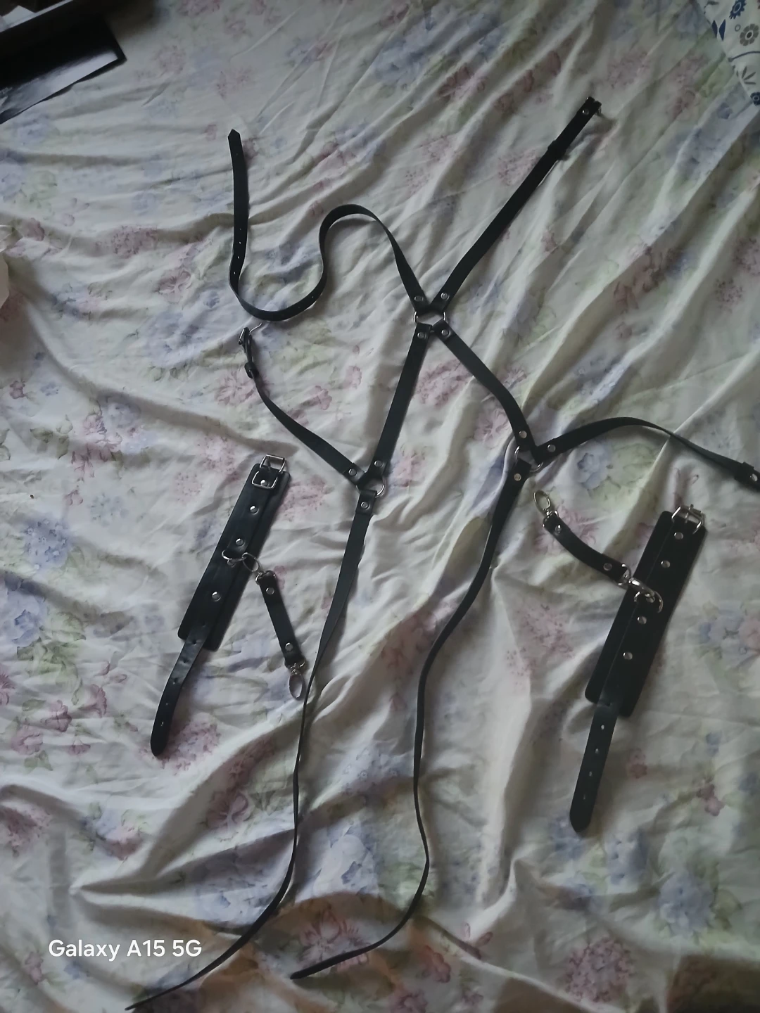 Black Faux Leather Harness Set with Cuffs - photo 2