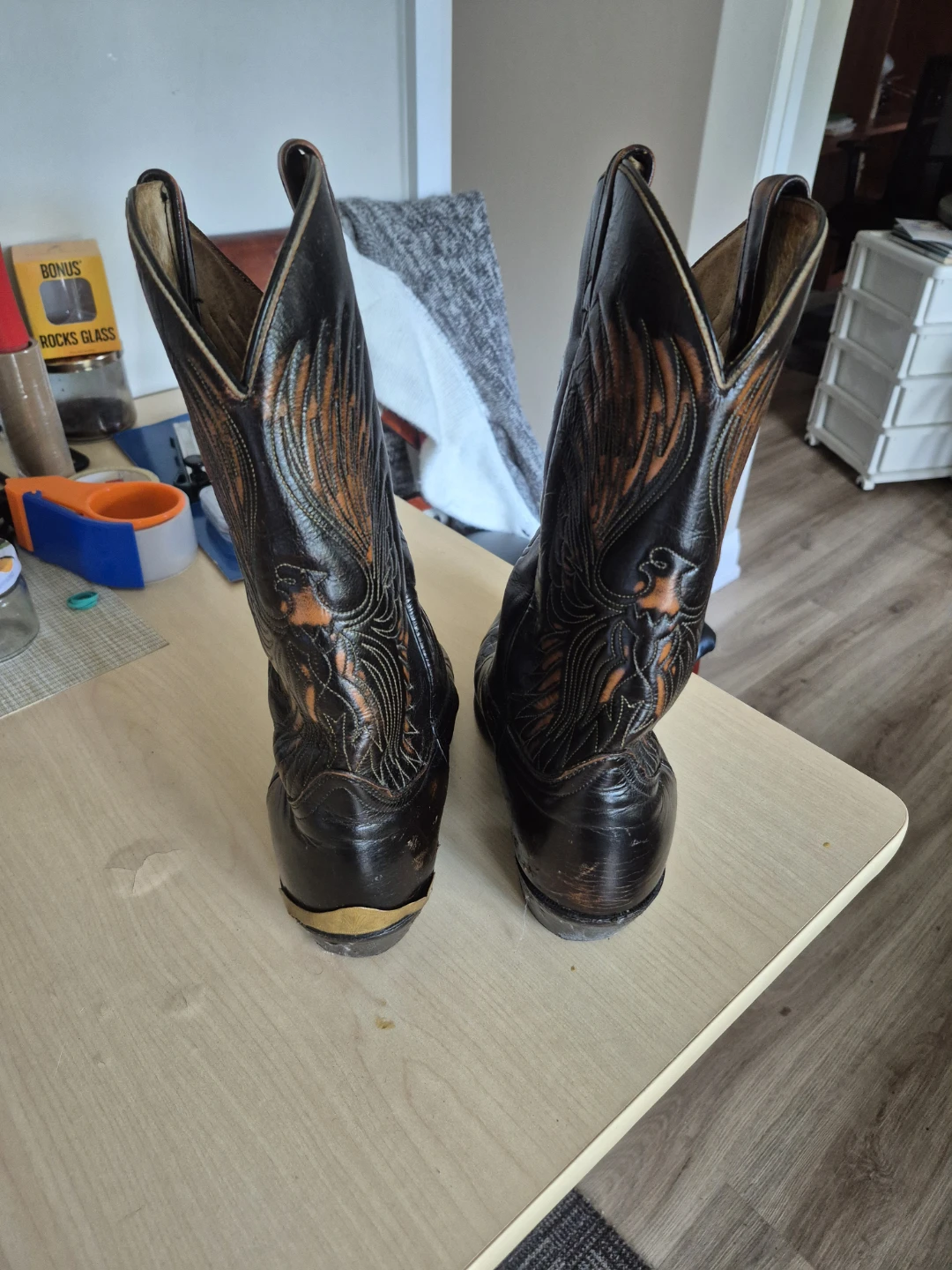 Black Leather Cowboy Boots with Eagle Design - photo 2