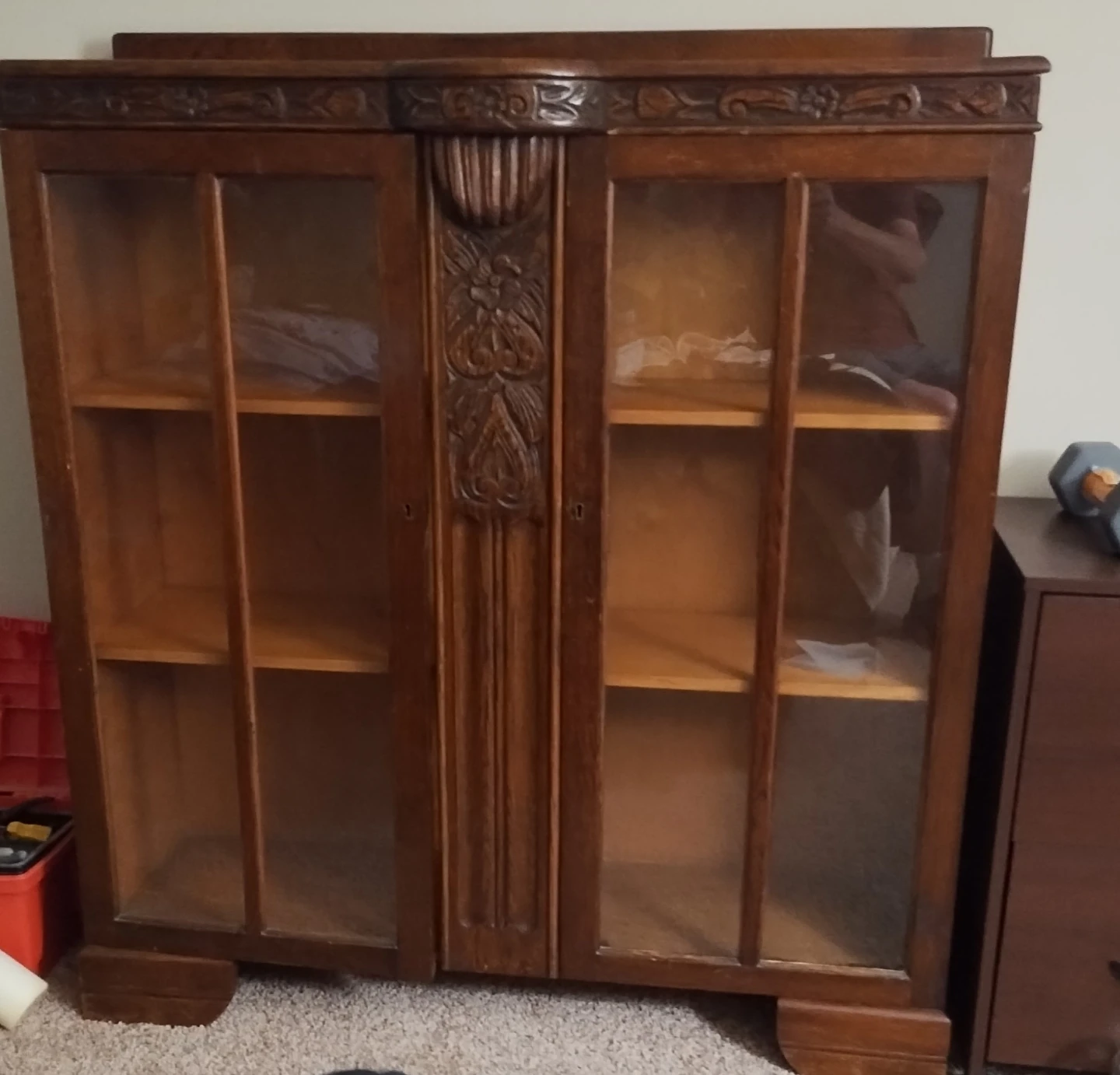 Vintage Wooden Display Cabinet with Glass Doors