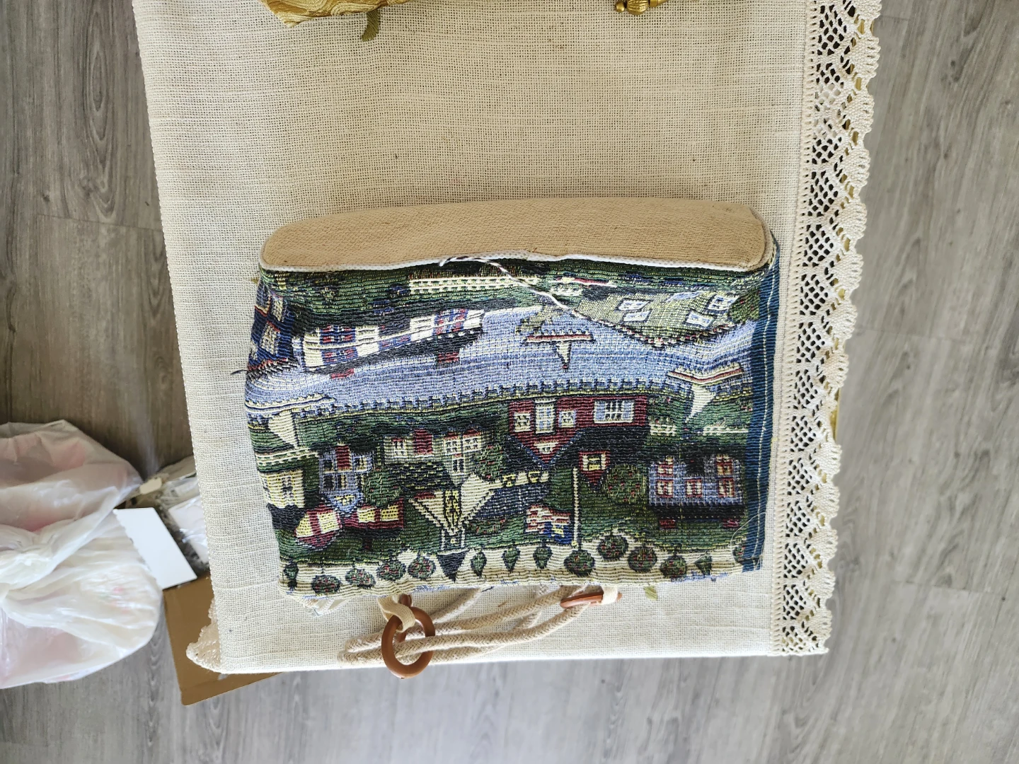 Tapestry Wall Hanging with Village Scene