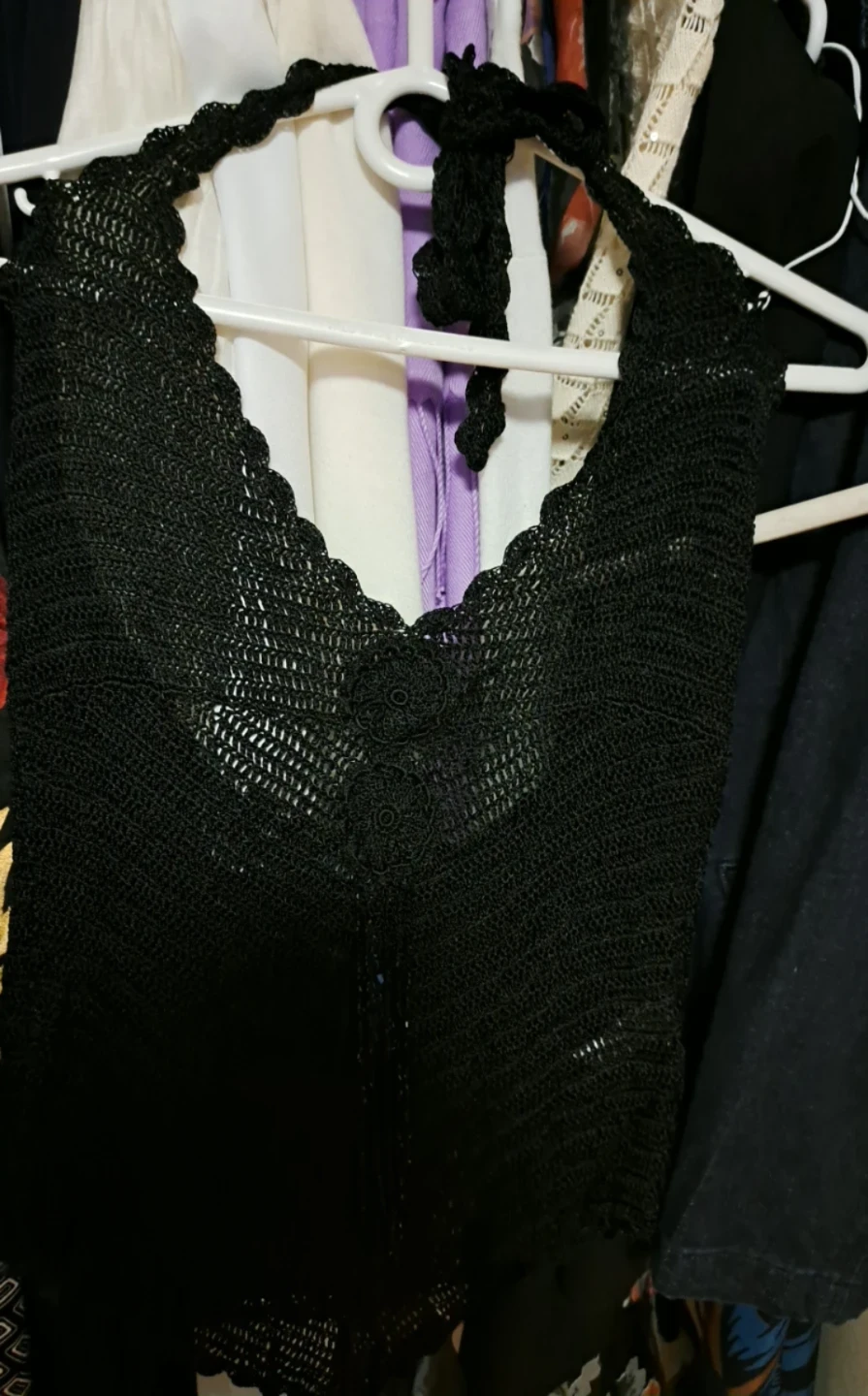 Smart & Sexy Black Crochet Halter Top - Size M
