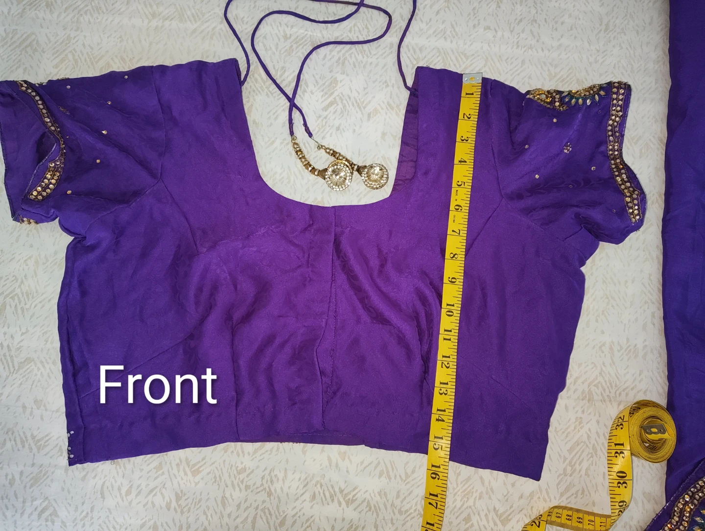 Purple Blouse and Saree Set with Embellishments - photo 3