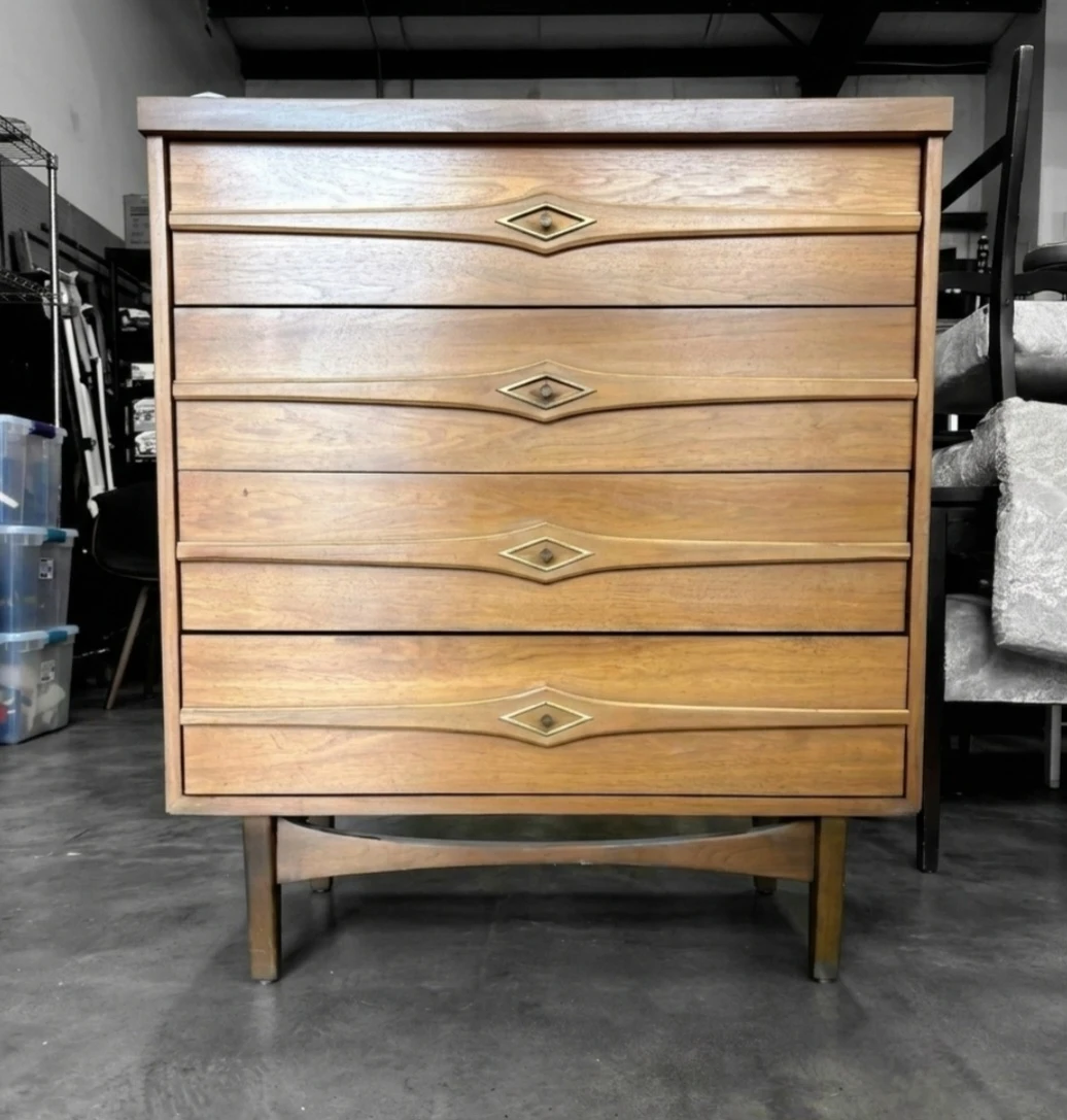 MCM Walnut Four Drawer Highboy Dresser