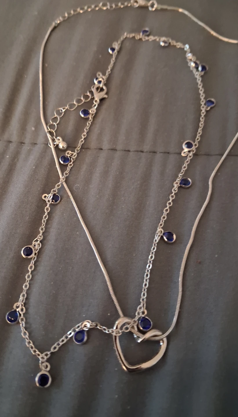 Silver-tone layered necklace with blue accents and heart pendant - photo 3