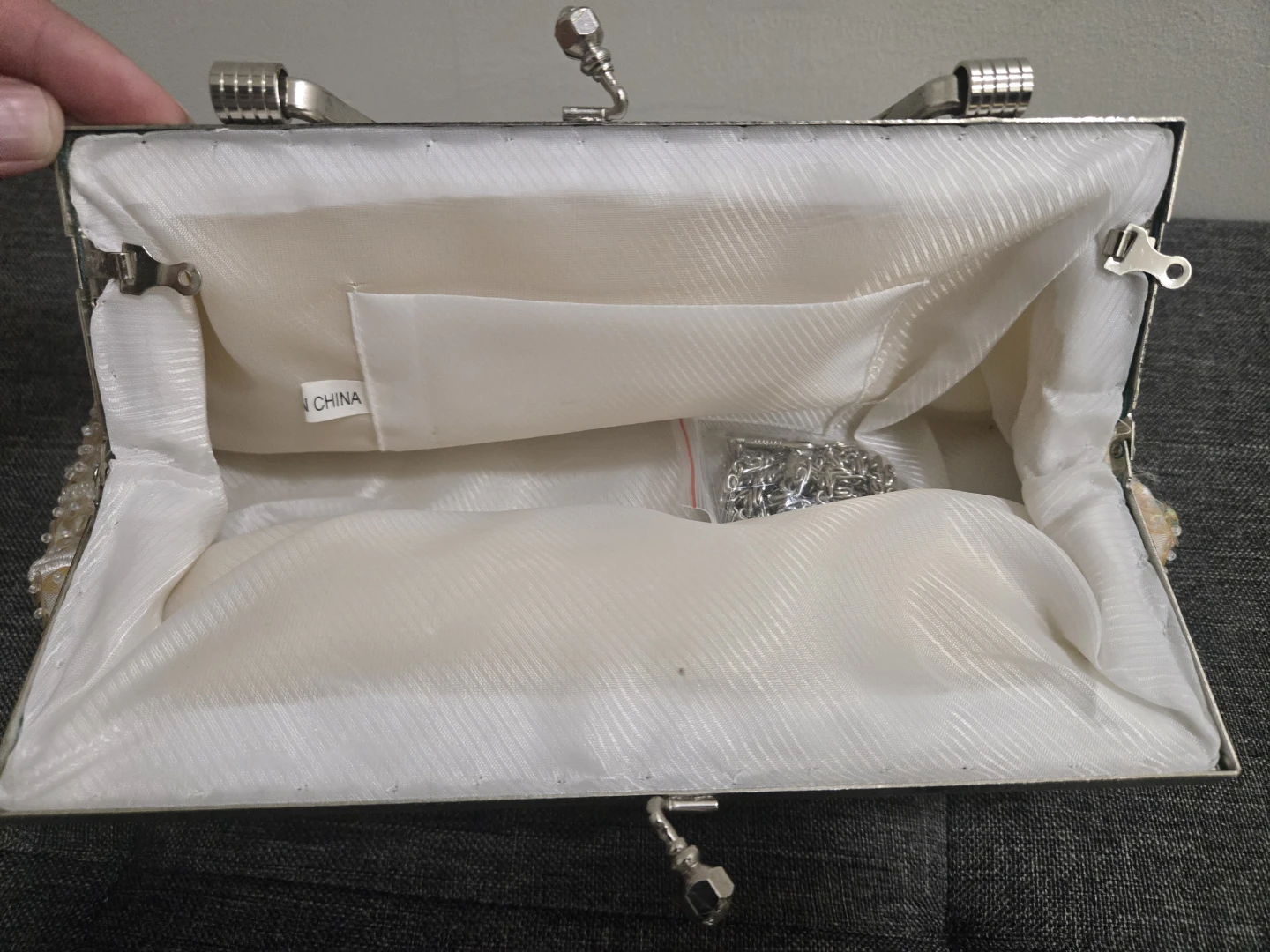 White Beaded & Sequined Clutch Evening Bag - photo 2