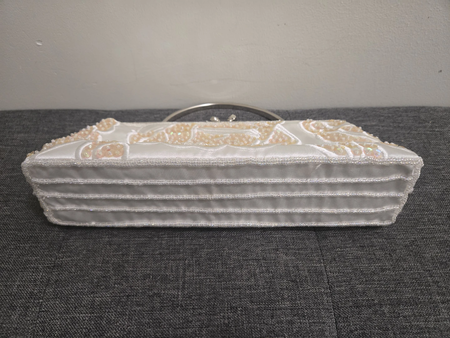 White Beaded & Sequined Clutch Evening Bag - photo 3
