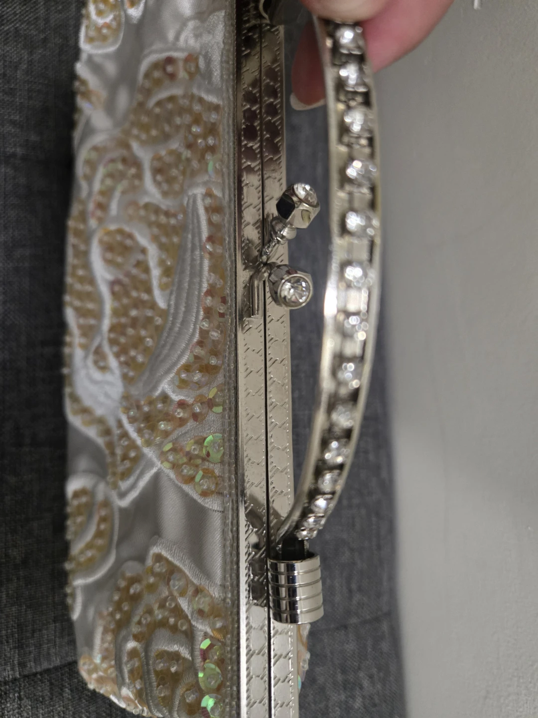 White Beaded & Sequined Clutch Evening Bag - photo 4