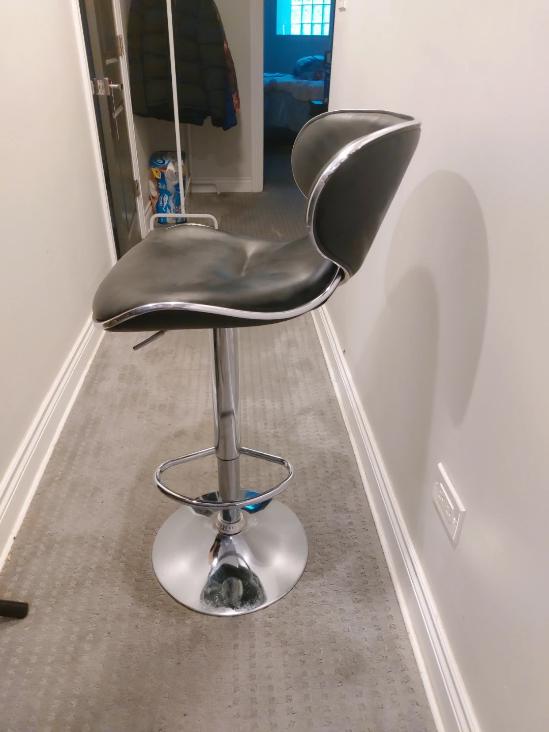 Black Adjustable Swivel Bar Stool with Chrome Base - photo 2