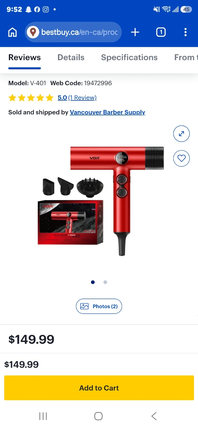 VGR V-401 Red Hair Dryer