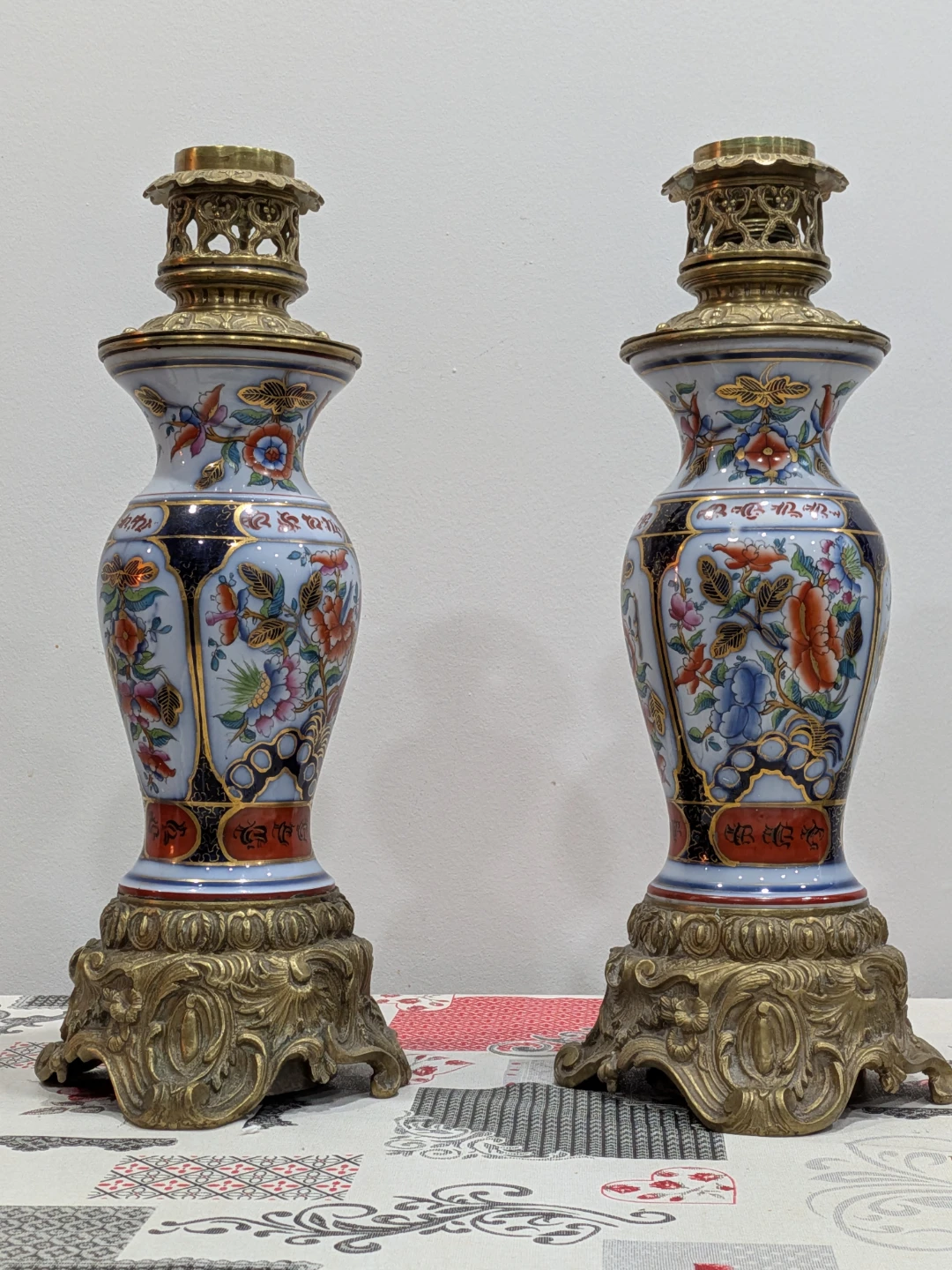 Pair of Antique Bronze/Brass Mounted Imari style Porcelain Vases