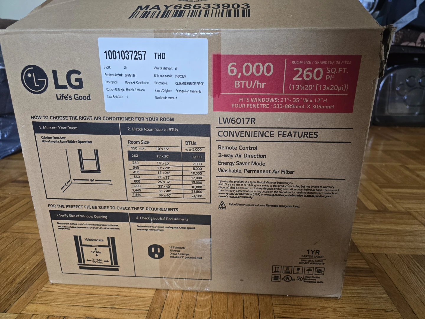 LG Room Air Conditioner LW6017R - photo 2