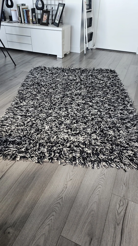 Modern Black & White Textured Shag Area Rug – Designer Style