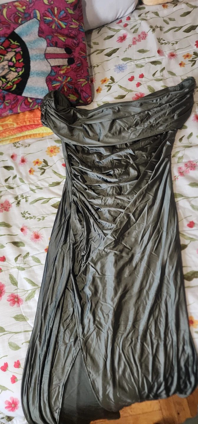 OYS Off-the-Shoulder Ruched Gown - Olive Green - photo 3