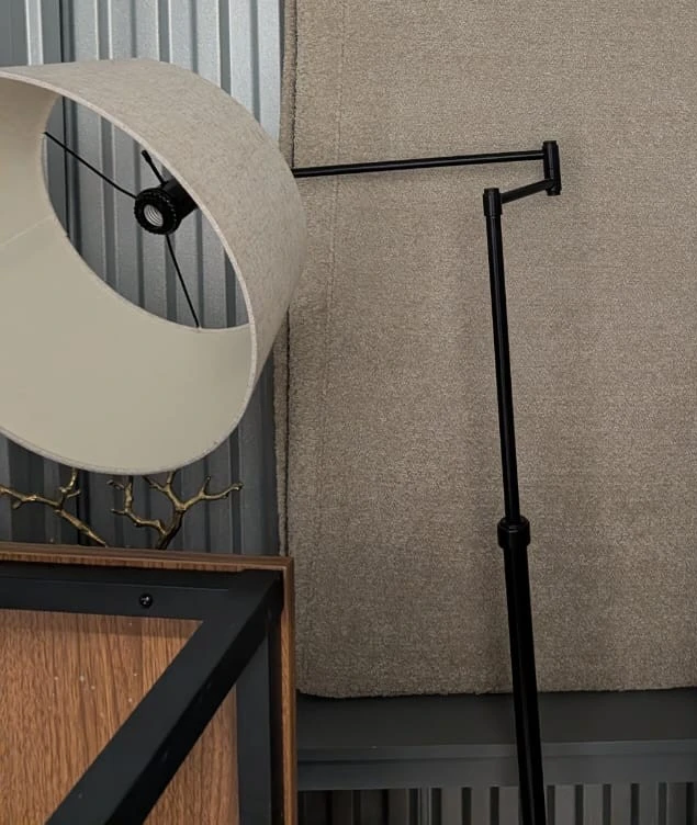 Black Floor Lamp with Beige Drum Shade - photo 3