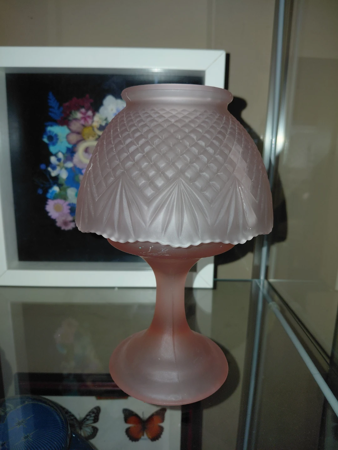 L. E. Smith Pink Frosted Fairy lamp