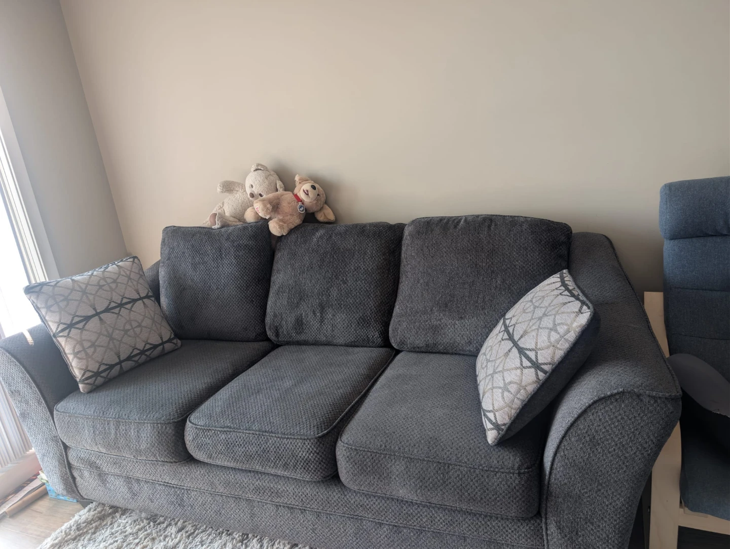 Brick Grey Fabric Sofa with Accent Pillows - photo 2